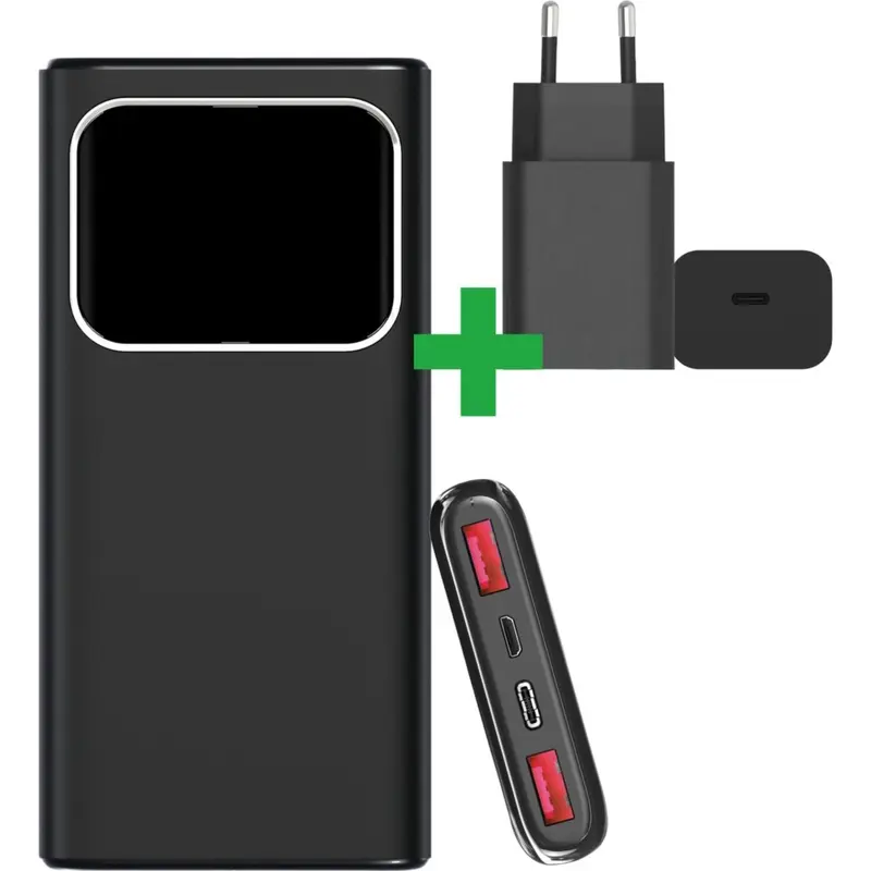 10000 mAh Powerbank + Snellader met USB-C Oplader Kabel - 22.5 Watt - Geschikt voor Apple Fast Charge + Samsung Super Fast Charge - 3x Opladen - Quick en Fast Charge - USB C en USB A
