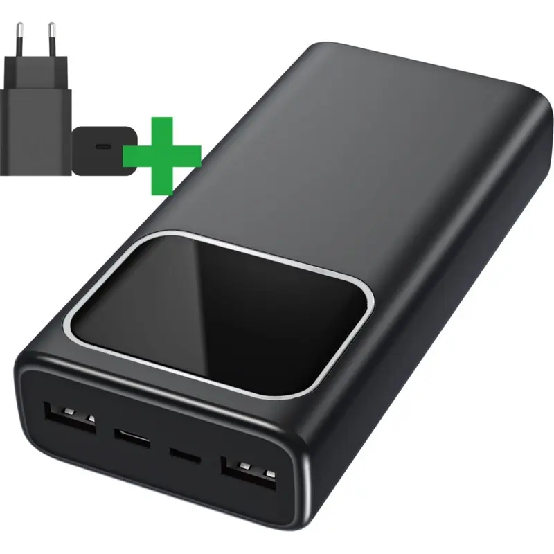20000 mAh Powerbank + Snellader met USB-C Oplader Kabel - 22.5 Watt - Geschikt voor Apple Fast Charge + Samsung Super Fast Charge - 3x Opladen - Quick en Fast Charge - USB C en USB A