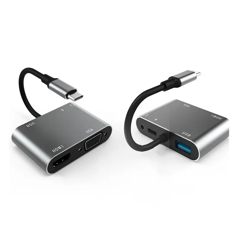 5 in 1 USB-C (male) naar USB 3.0/HDMI/VGA/USB-C PD/3,5mm audio Hub Docking Station