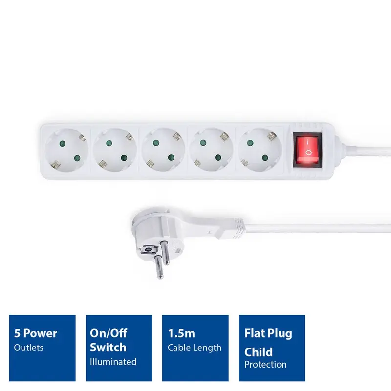 ACT Stekkerdoos 5 sockets, 1,5 m