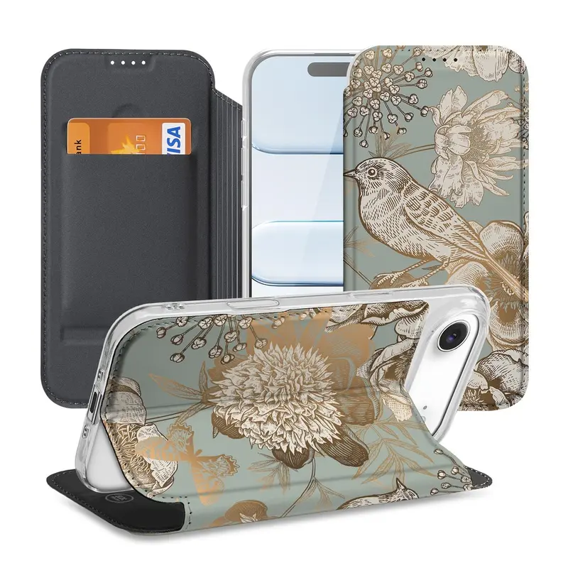 Apple iPhone Air Book Case Vintage Bird Flowers