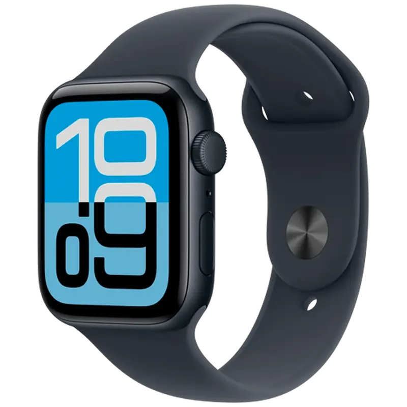 Apple Watch SE 3 44mm Donkerblauw (Donkerblauwe Rubberen Band M/L)