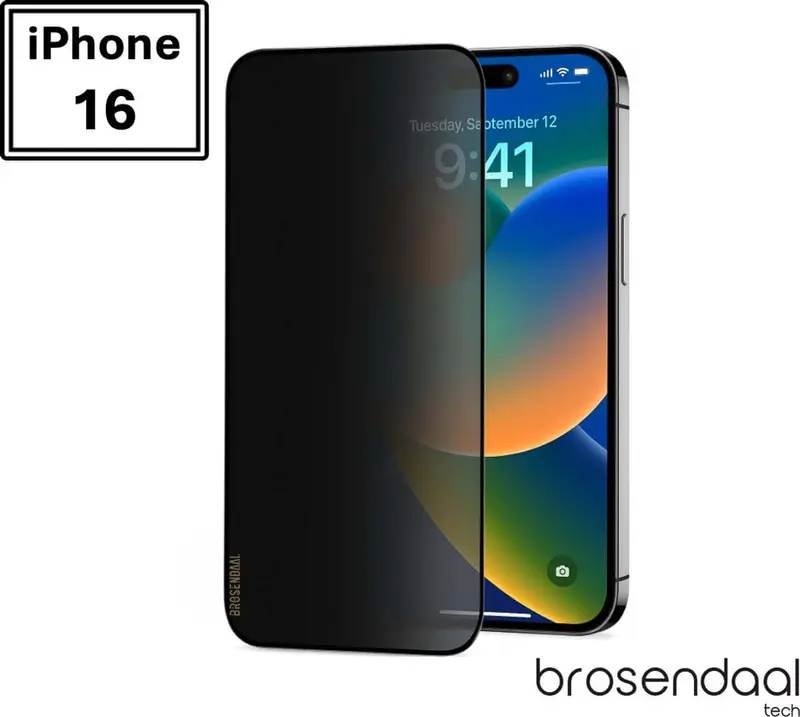 Brosendaal Privacy Screenprotector iPhone 16 – Anti-spy Gehard Glas