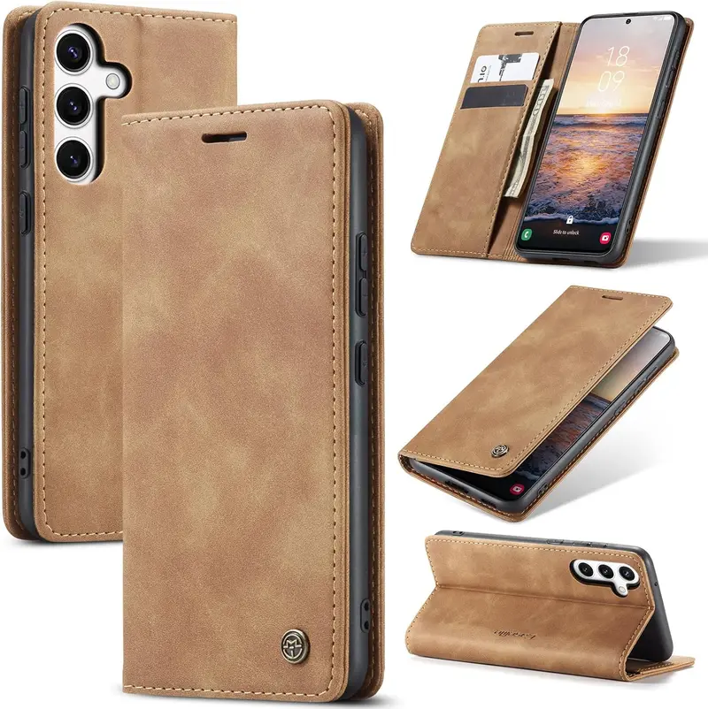 CaseMe book case leer - Samsung Galaxy S25 FE - licht bruin