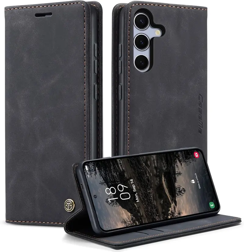 CaseMe book case leer - Samsung Galaxy S25 FE - zwart
