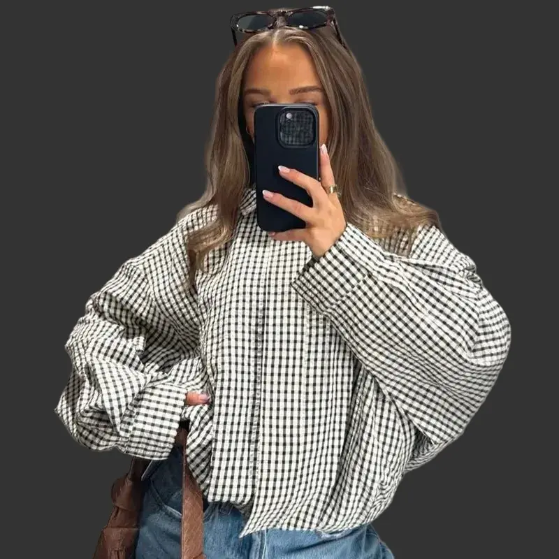 Dames Geruite Bomberjack – Oversized & Cropped
