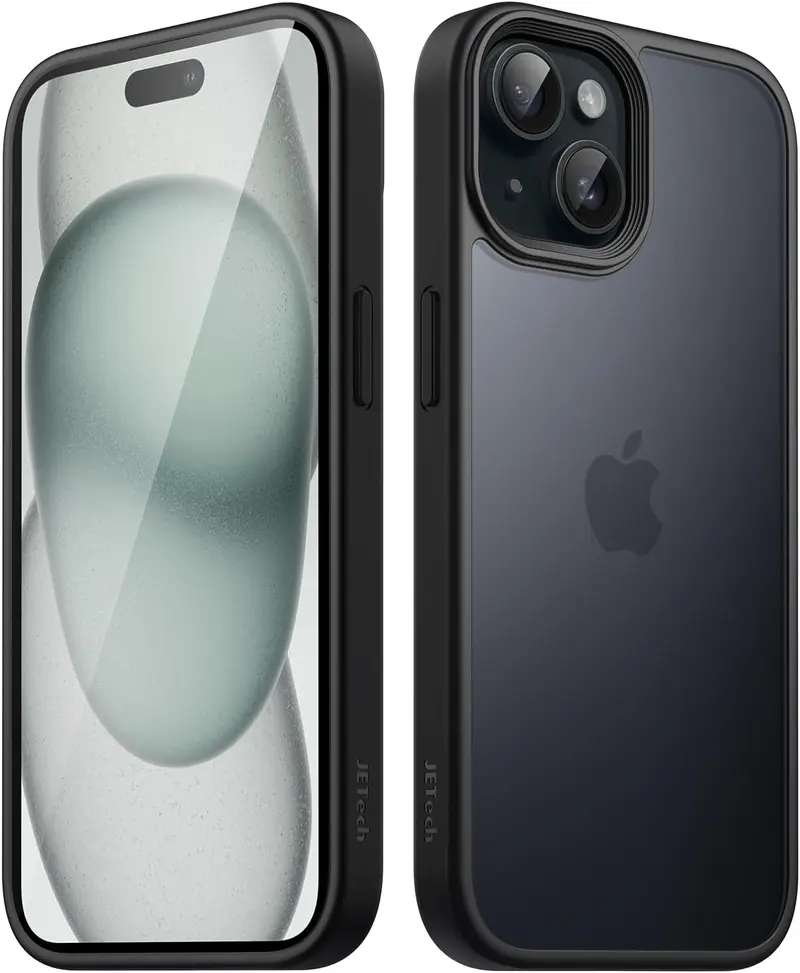 iPhone 15 Plus Hybrid Shockproof Bumper semi transparant/zwart (mat)
