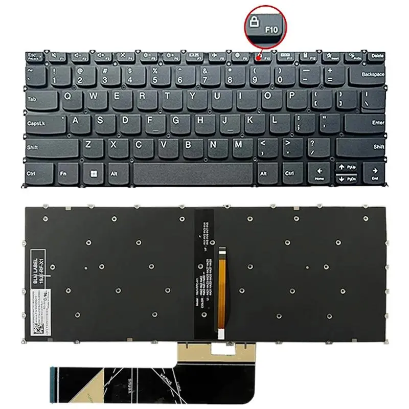 Laptoptoetsenbord met verlichting voor Lenovo IdeaPad 5 en Yoga Slim 7 Pro, F10 met slotpictogram (Zwart)