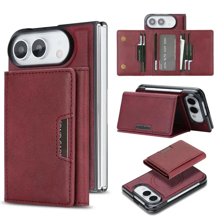Leren portemonneehoesje met MagSafe voor iPhone Fold (rood)