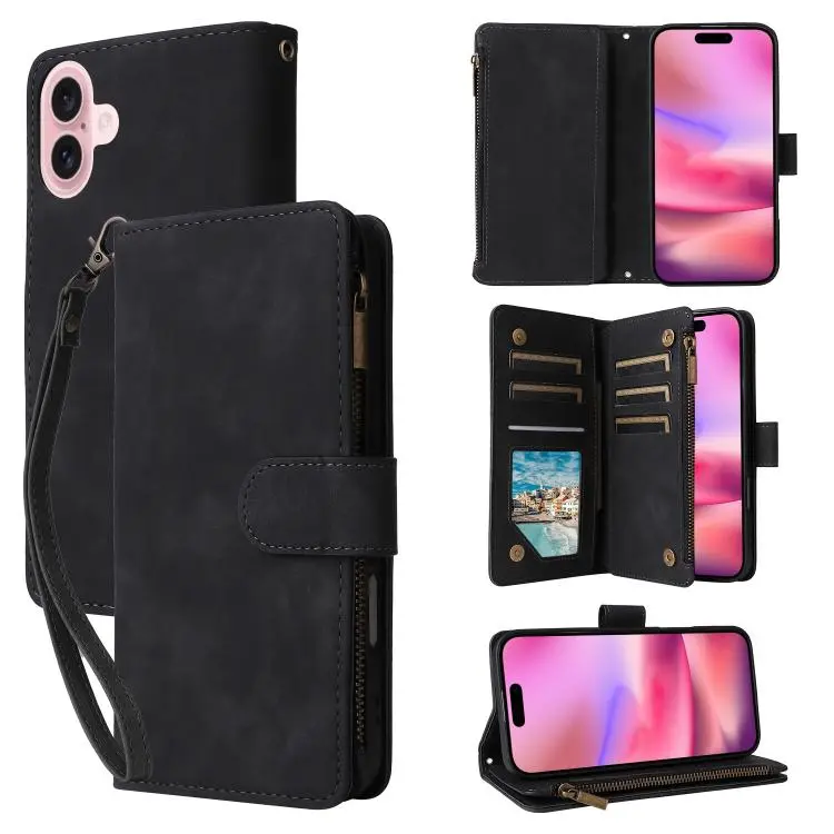 Leren telefoonhoesje met pashouder voor iPhone 18/17 (zwart)
