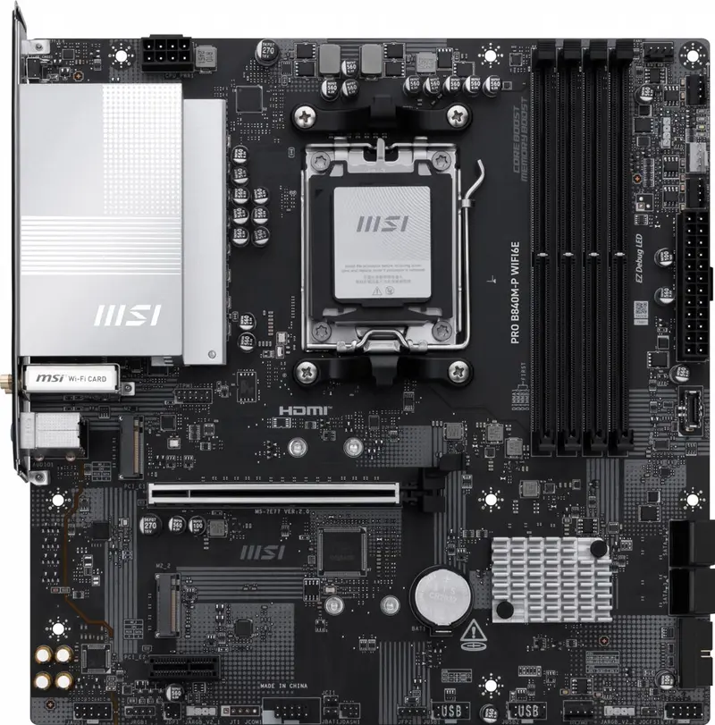 MSI PRO B840M-P WiFi6E | Socket AM5 | AMD B840 | 4xDDR5 | Micro ATX | Moederbord