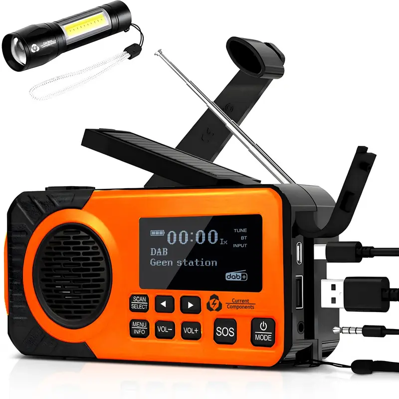 Noodradio - Solar Opwindbaar - DAB+ - Powerbank Zonneenergie - Noodpakket - Zaklamp - Opwindbaar en op Batterijen - Bluetooth - Volledig Nederlands