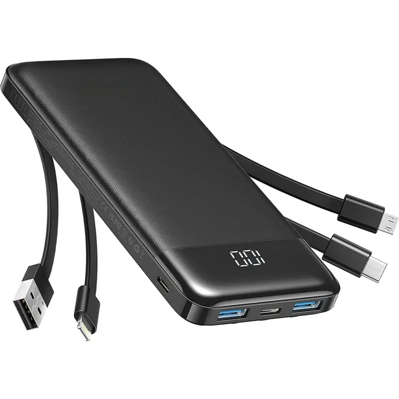Phreeze Powerbank 20.000 mAh - Snellader - Ingebouwde Apple Lightning, USB-C Micro-USB Kabel - USB, USB C & Micro USB - Universele Powerbank voor o.a. Apple iPhone / Samsung - Zwart
