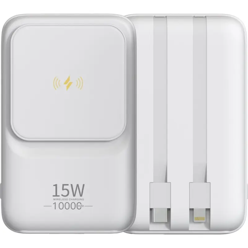 Powerbank 10000 mAh met ingebouwde USB-C + Apple Lightning kabel - MagSafe Powerbank - Powerbank iPhone - Magnetische Bevestiging aan iPhone 14/13/12