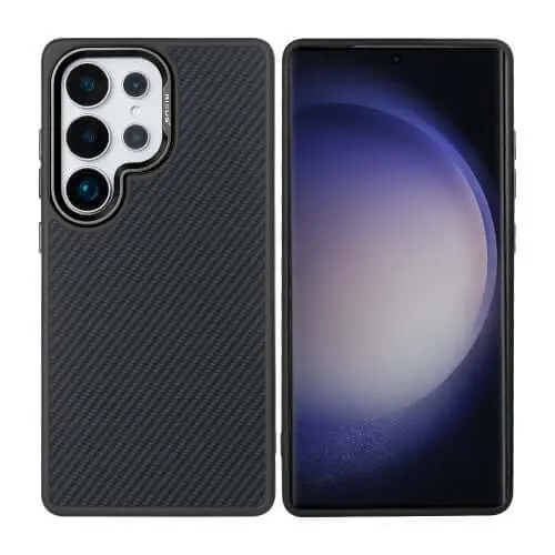 Rixus Mag Carbon hoesje voor Samsung Galaxy S25 Ultra – MagSafe-compatibel, titaniumzwart