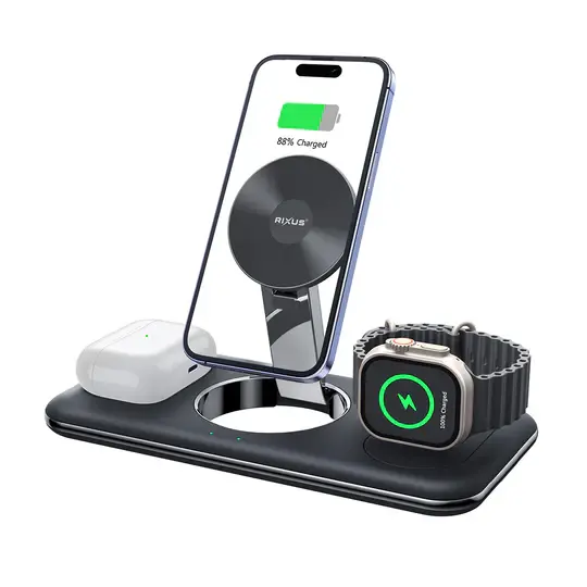 Rixus RXWC31 3 in 1 Draadloze lader standaard voor iPhone, Watch en Airpods