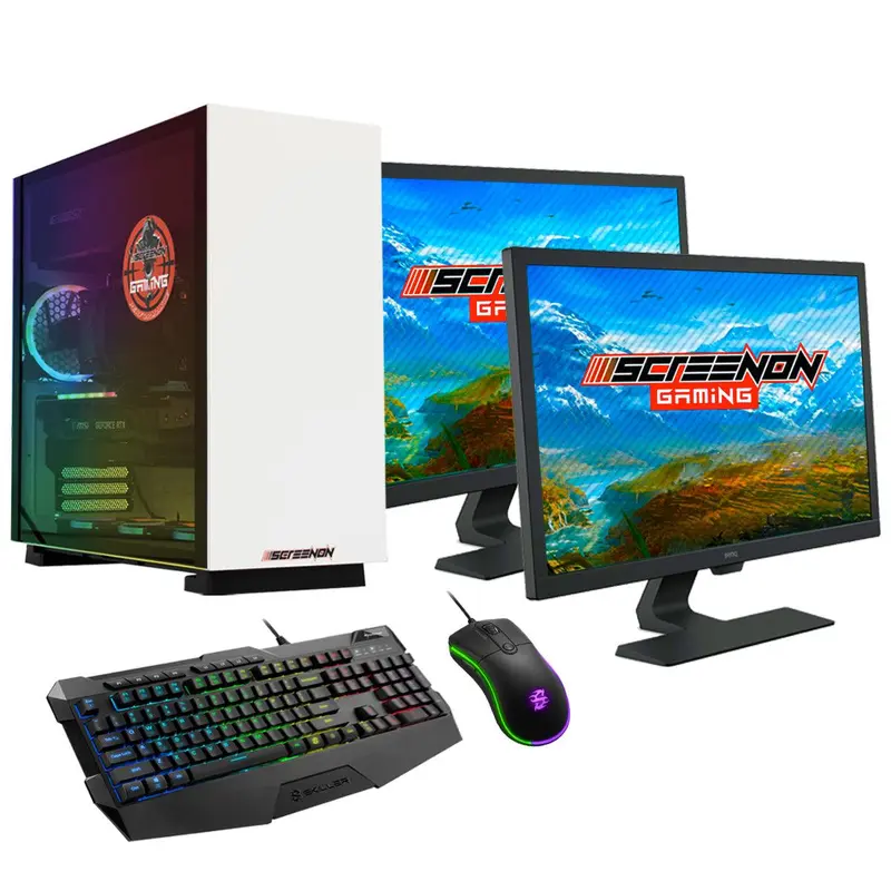 ScreenON - Gaming Set - V43037 - (GamePC.V43037 + 2 x 27 Inch Gaming Monitor + Gaming Toetsenbord en Muis)