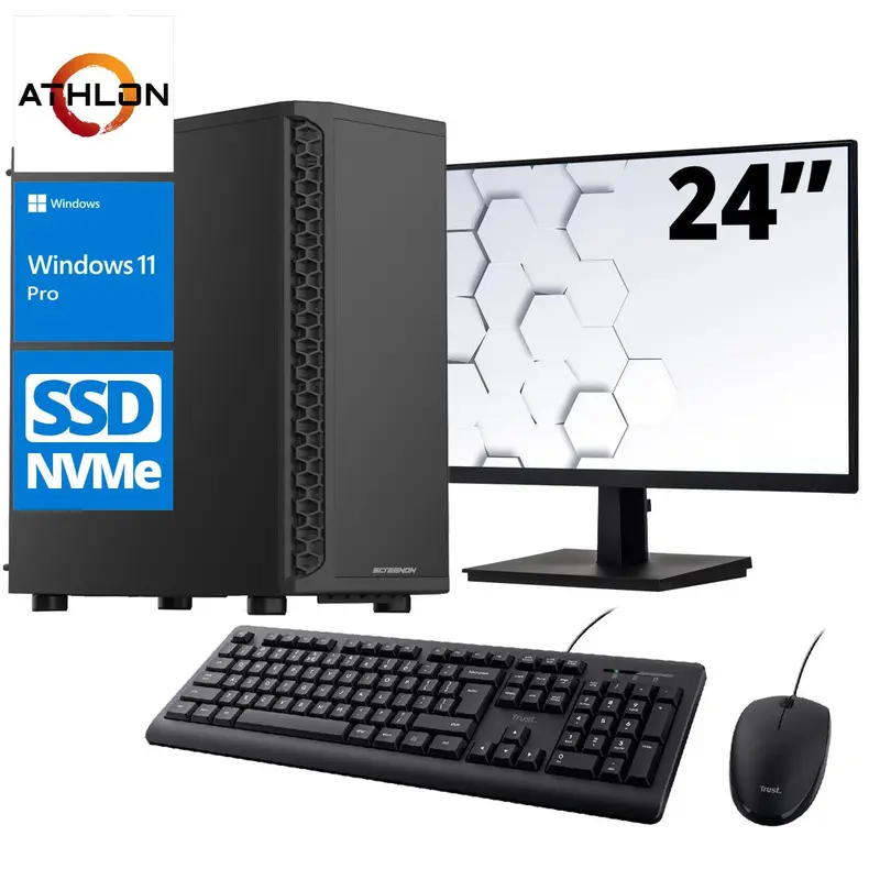 ScreenON - Office Set - X100125 - (OfficePC.X100125 + 24 Inch Monitor + Toetsenbord + Muis) + WiFi & Bluetooth