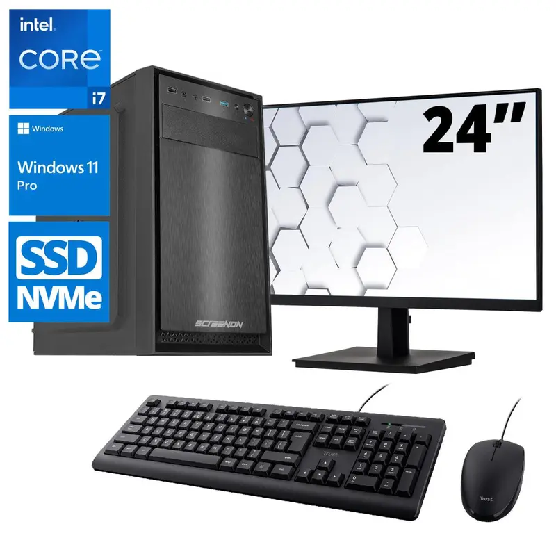 ScreenON - Office Set - Z60041 - V1 - (OfficePC.Z60041 + 24 Inch Monitor + Toetsenbord + Muis) + WiFi & Bluetooth