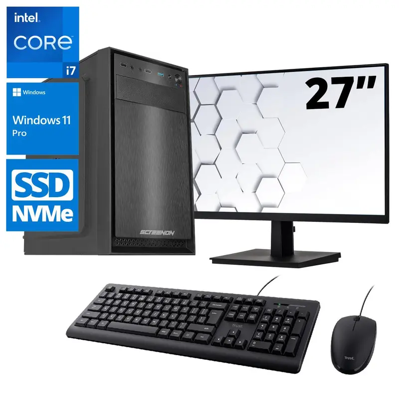 ScreenON - Office Set - Z60041 - V2 - (OfficePC.Z60041 + 27 Inch Monitor + Toetsenbord + Muis) + WiFi & Bluetooth