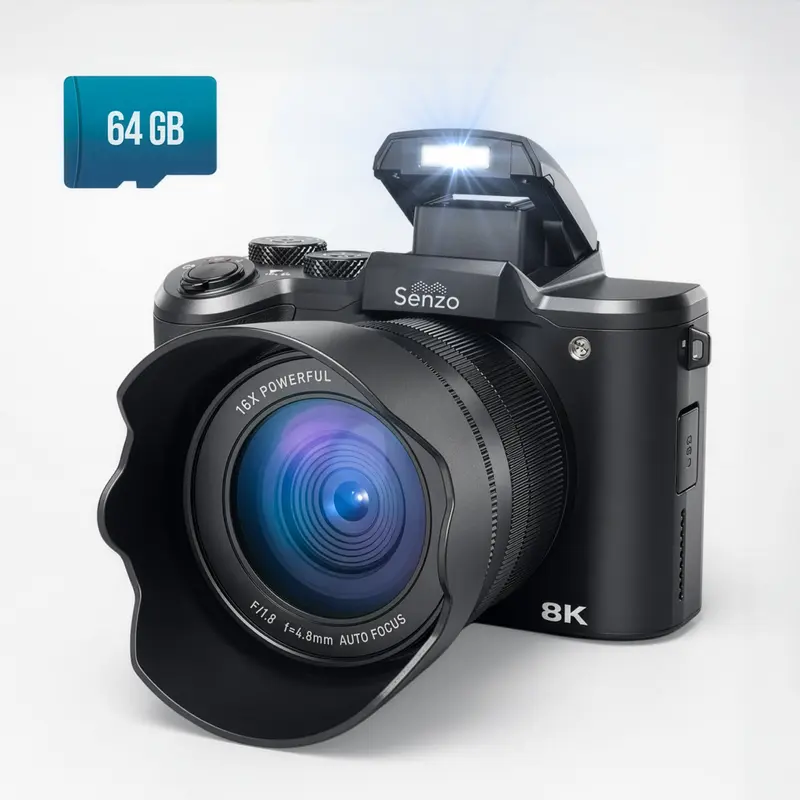 Senzo Digitale Camera 8K met WiFi - 88MP - 16 x Zoom - 60FPS - HDR - Fotocamera - Fototoestel - Compact Camera - Vlog Camera - Video Camera - 64GB