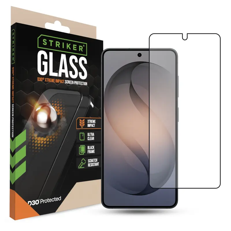 Striker D3O Xtreme Impact Glass Screen Protector - Black Frame - Samsung Galaxy S26 5G