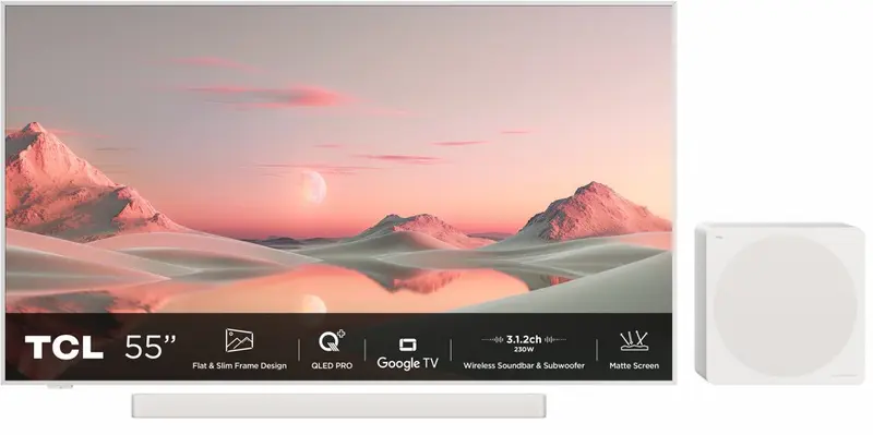 TCL NXTFRAME 55A300PRO | 55" 4K Ultra HD QLED Smart TV | Google TV | Wifi Soundbar & Subwoofer | Dolby Vision IQ | 120Hz Refurbished