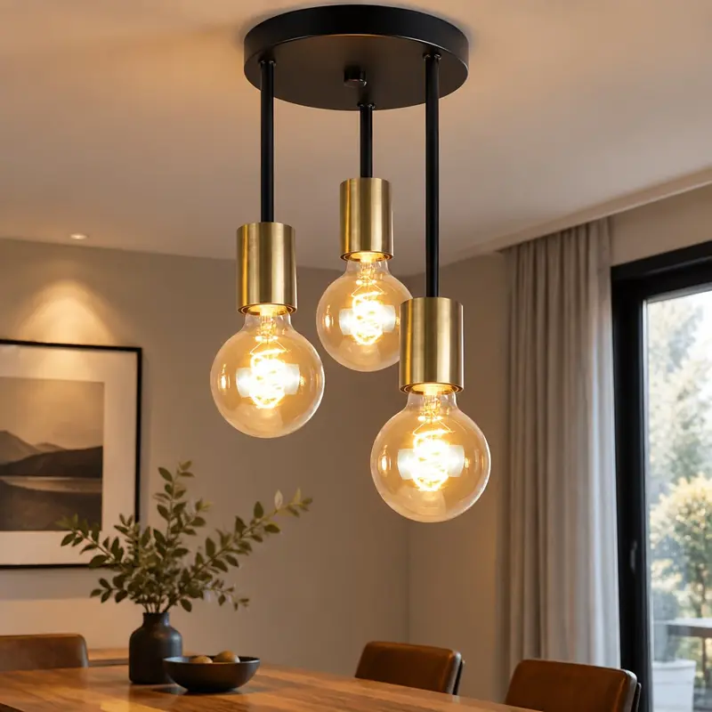 Vintage Plafondlamp met 3 Spots – Zwart en Goud, E27