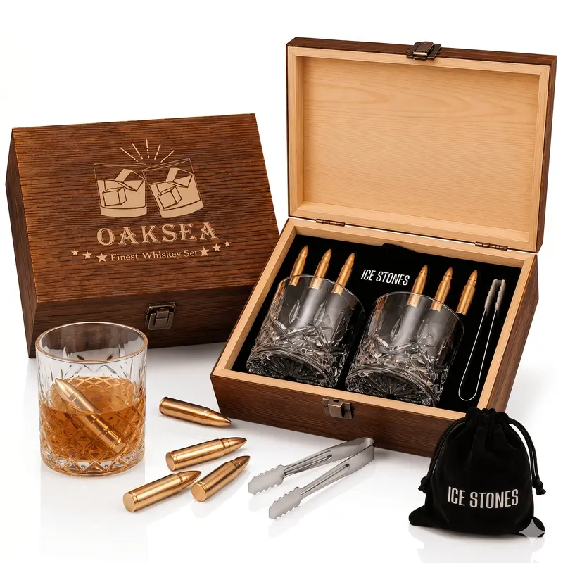 Whiskystenen en glazen – cadeauset met 6 koelkogels