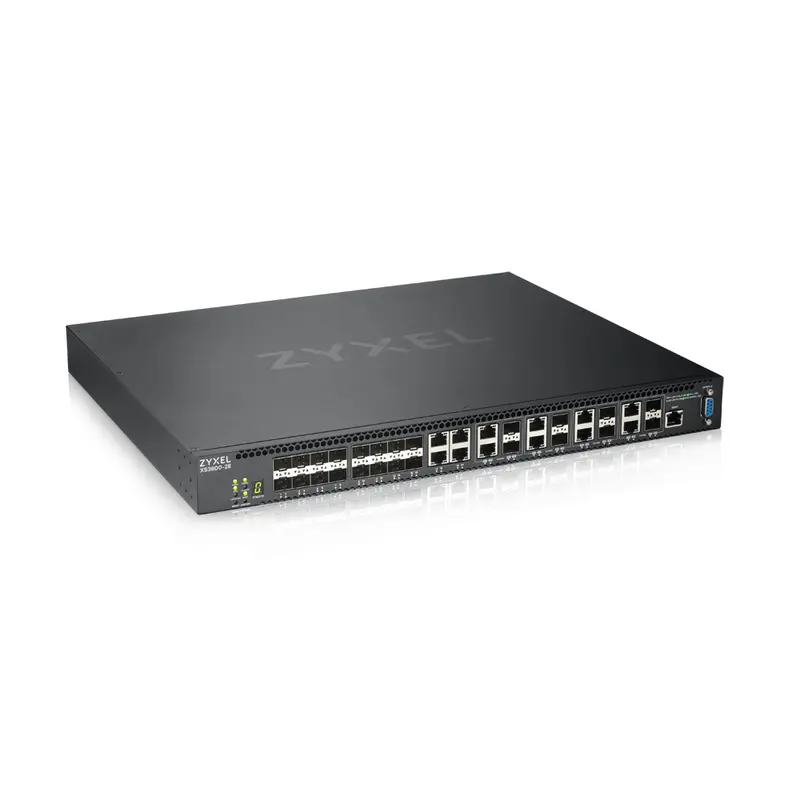 Zyxel XS3800-28 28-port 10GbE L2+ Switch MultiGig 12x 10G Copper 8x 10G dual pers. 8x 10G SFP+. Dual PSU